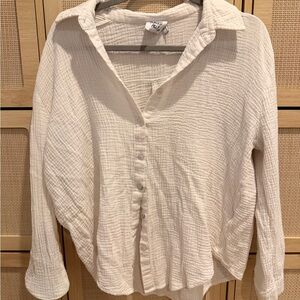 Princess Polly Cream Textured Gauze Button-Down Shirt